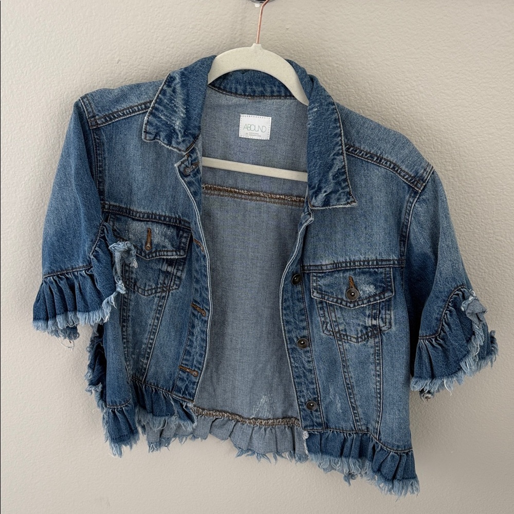 Abound Blue Denim Jacket with Ruffle Detail